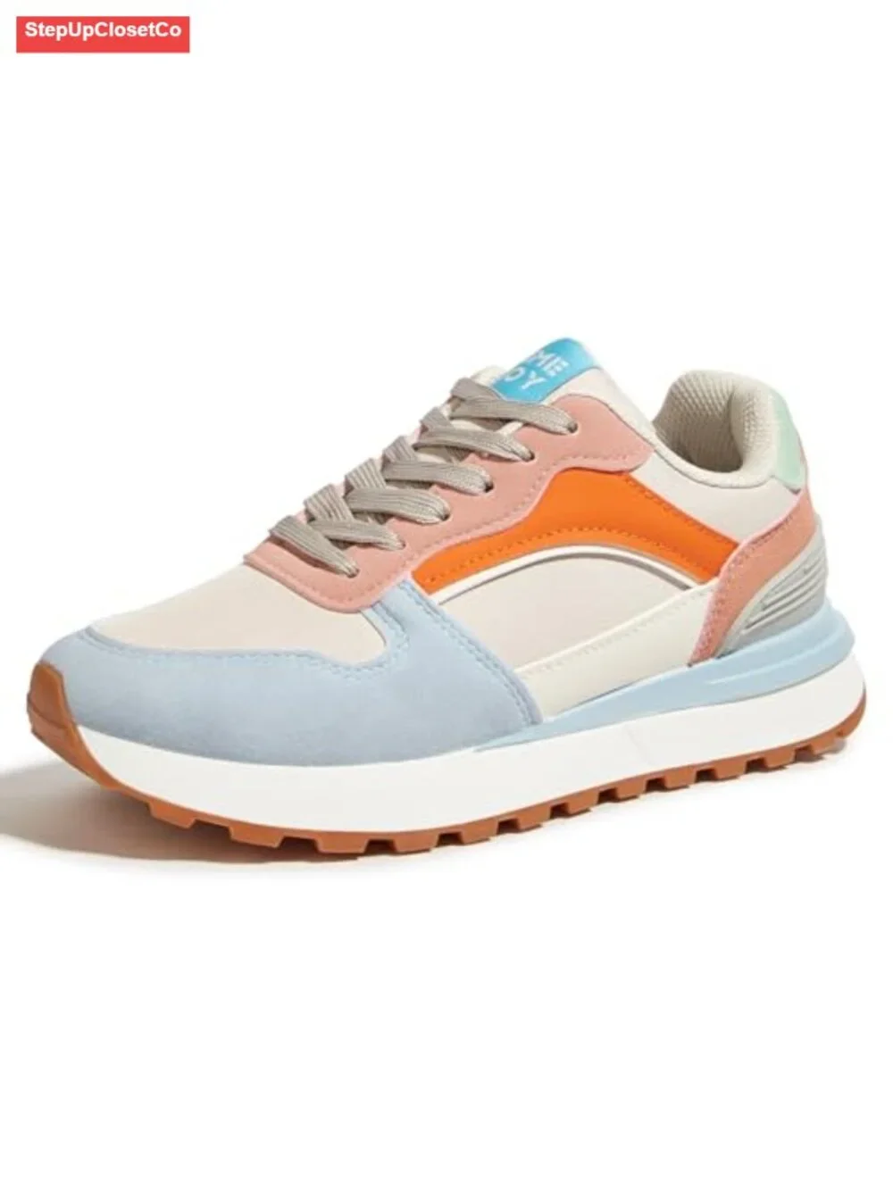 Retro Platform Sneakers Colorblock Oxford Fabric Chunky Lace-Up Shoes with